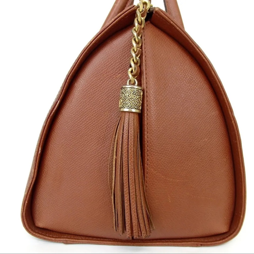 AUTH Authentic Valentino Garavani Brown Leather Tassel Handbag Tote - Picture 3 of 12